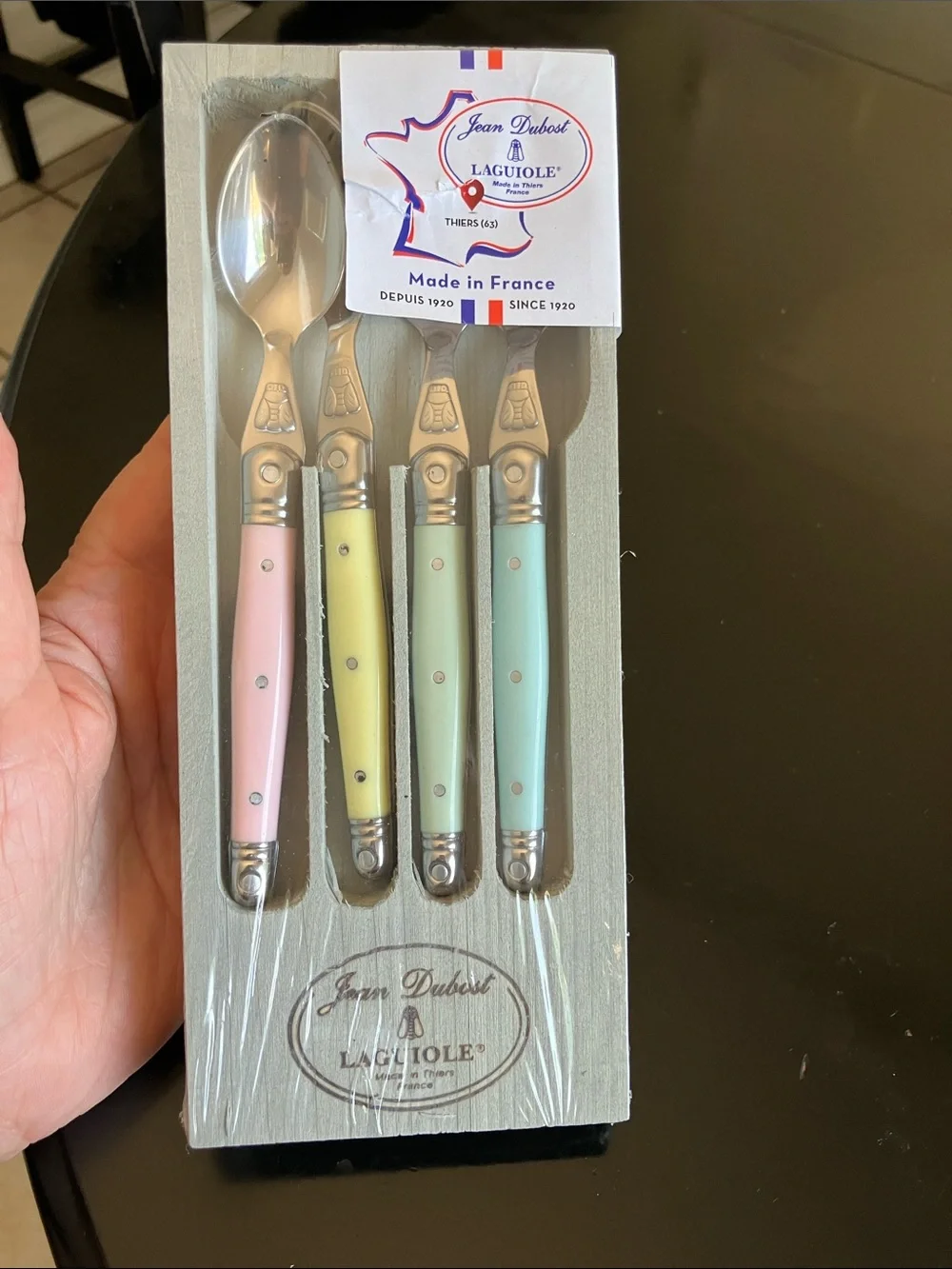 Laguiole Jean Dubost Pastel Dessert Spoon Set - Pink, Yellow, Mint